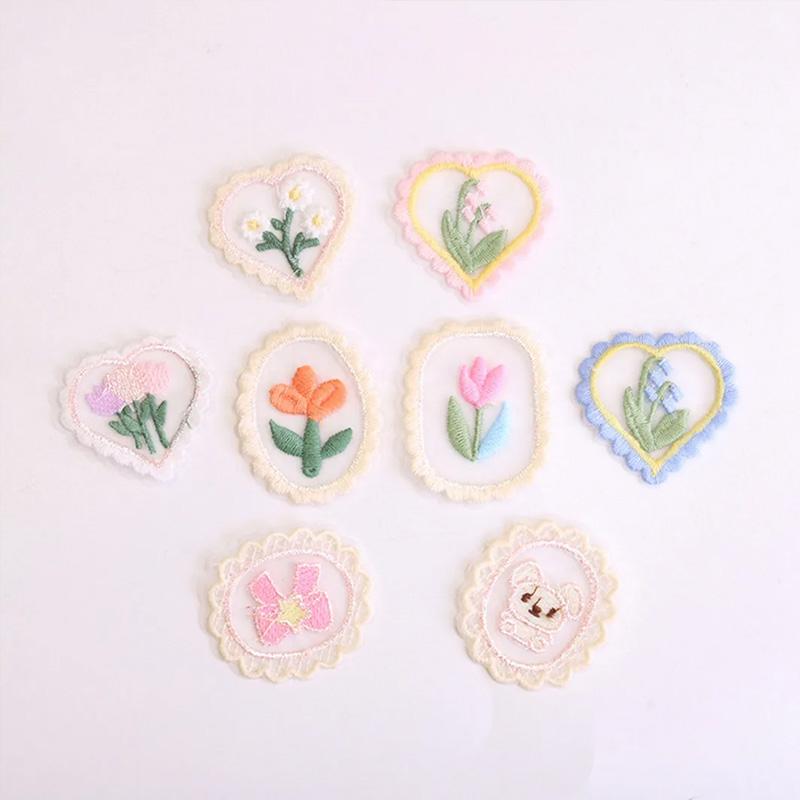 10pcs Embroidered Cute Flower Heart Patches Applique for Backpack Shoes Hats Scrapbooking Decoration DIY Sewing Accessories