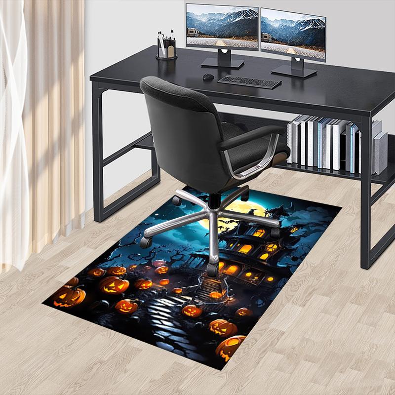 1pc Halloween HauntedHouse Themed Rug for Home Decor, Non-slip Office Carpet, Chair Mat, Outdoor Mat, Christmas and Halloween Gifts-0731082