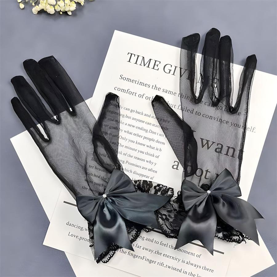 Women's Vintage Lace Bow Gloves for Evening Party Prom