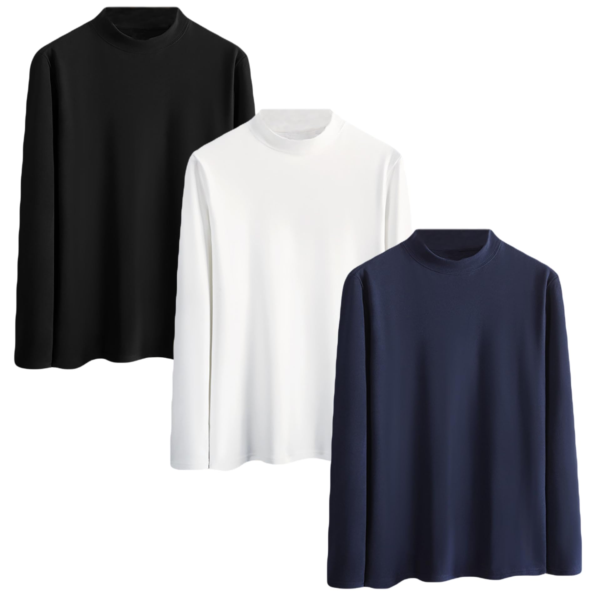 [NCFBAG] Men s Long Sleeve T-Shirts, 3-Pack, High Neck, Undershirt, Solid Color, Thick, Warm, Cold Weather, T-Shirt, Undershirt, Soft, Long T-Shirt (M