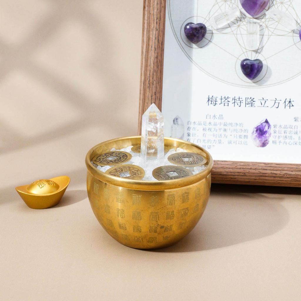 1PC Gold Feng Shui Hundred Blessings Bowl Fine Workmanship Meaningful Gifts Copper Materials Exquisite Mini
