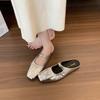  flatbottomed bag head and half slippers for women, silver single shoes, softsoled shoes, wide fat feet, large size women's shoes
