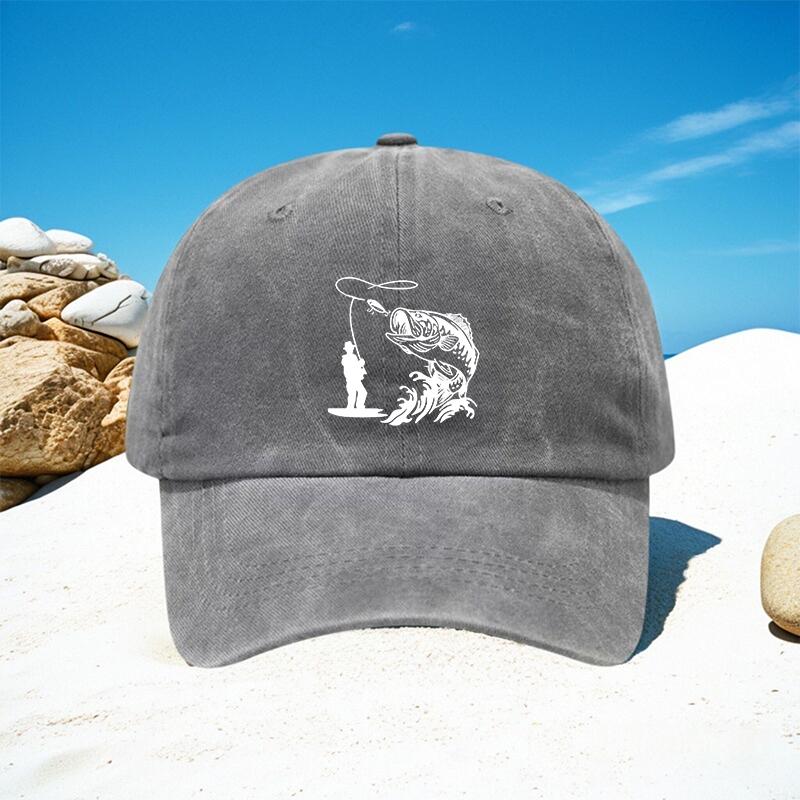 Unisex Funny Fishing Print Outdoor Hat with Leaping Fish  Design Durable Textile Fabric Suitable for Fishing Trips Camping
