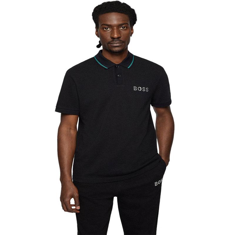 HUGO BOSS Polo Shirts Men's Black Polo Collar Moderate Straight Fit 50472230-001