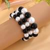 Minimalist Black & White Imitation Pearl High-Gloss Bracelet Set