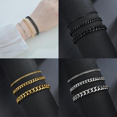 Europäisches und amerikanisches Titanstahl-Herrenarmband mit doppelter Schnalle, 3/5/7 mm Kettenarmband für Männer und Frauen, Schmuck, Geschenk
