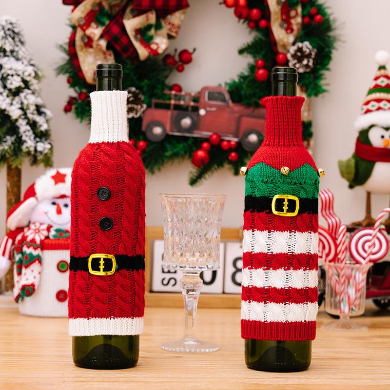 Christmas Wine Bottle Practical Woven Santa Claus Wine Bottle Cover Family Dining Table Wine Bag Home Party Ornament