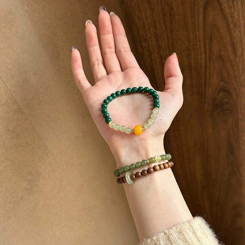Natural Hetian Jade Malachite Beaded Bracelet Light Luxury High Sense Fashion Temperament Bracelet New Jewelry Women