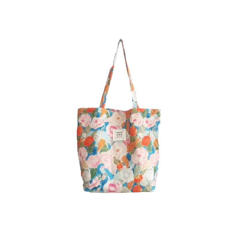1 Vintage summer casual open shoulder bag women's Monet garden print student travel canvas tote bag