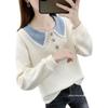 2025 Spring Women's Korean Style Lace Trim Peter Pan Collar Long Sleeve Sweater