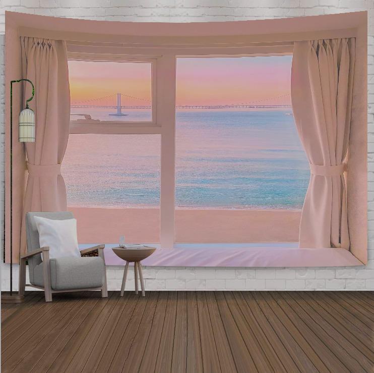 Berglandschaft vor dem Fenster, hängender Wandteppich, Wanddekoration für Zuhause, Büro, Wohnzimmer