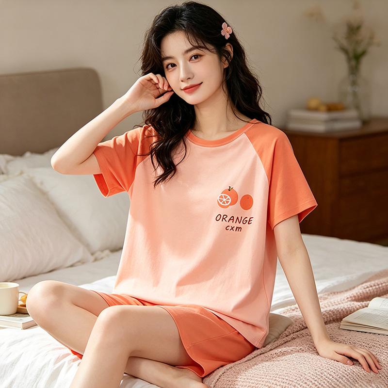 Summer Simple Casual Pajamas Women's Summer Round Neck T-shirt Short-sleeved Shorts Set Age-reducing Women's Loungewear