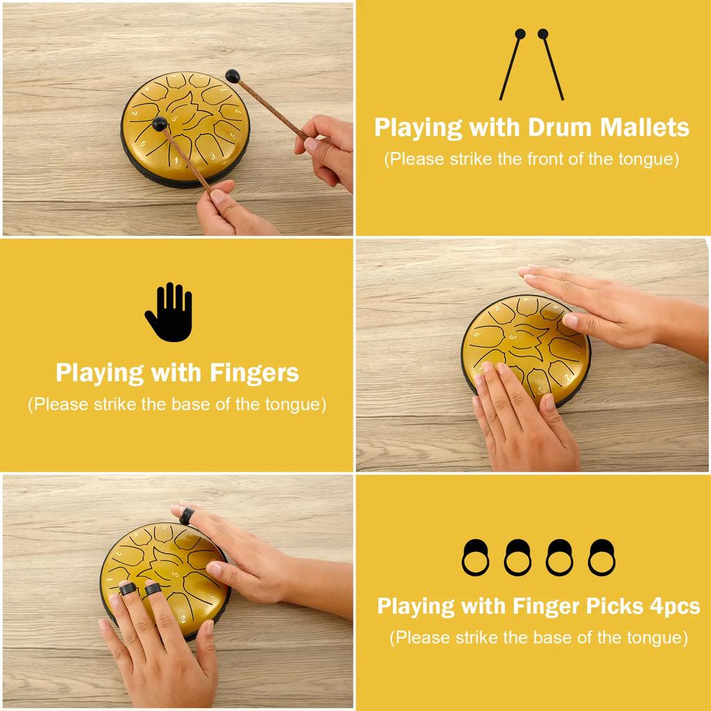 Steel Tongue Drum 11 Notes Tongue Drum 6 Inch Small Hand Pan Drum Rustproof Percussion Instrument Sound Healing Tank Drum for