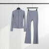 Womens Stand Collar Jacket Flared Pants Set Casual Sporty All-Match Yoga Outfit