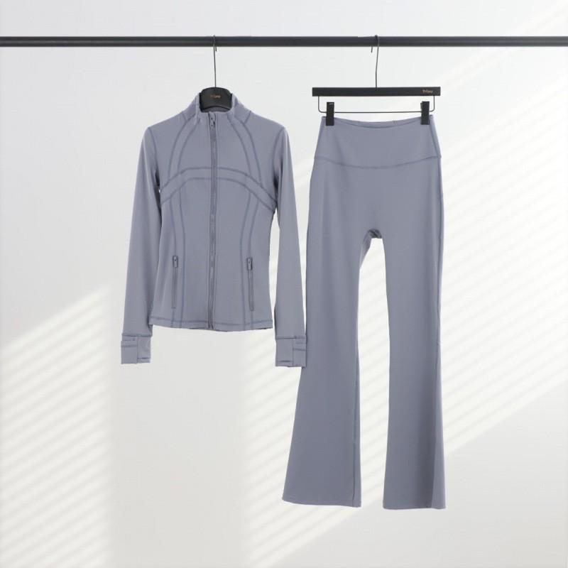 Womens Stand Collar Jacket Flared Pants Set Casual Sporty All-Match Yoga Outfit