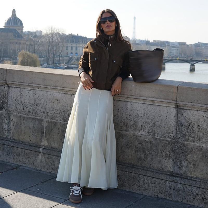 Vintage Women's Suede Bomber Jacket Fashion Lapel Zipper Full Sleeve Female Coats Spring Lady Elegant Casual Streetwear