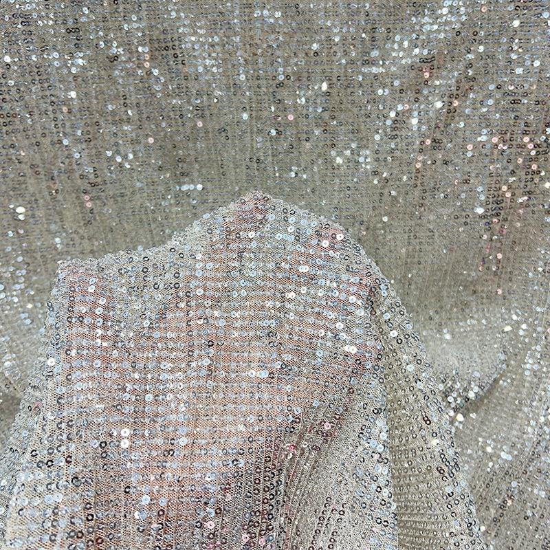 3mm Straight Flat Sequins Embroidered Fabric Robust Beads Embroidery Mesh Wedding Dress Children's Clothing Sequin Fabric