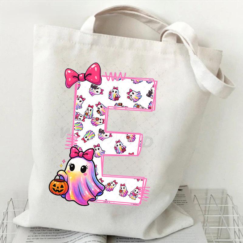 Halloween personalized print student canvas bag tutoring bag 26 letters fashion shoulder bag women large capacity