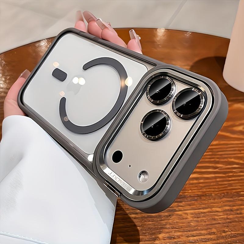

Luxury Transparent Bracket Phone Case For iPhone 17 16 15 14 13 Pro Max 17Pro For Magsafe Magnetic Holder Stand Clear Cover iPhone17 серый