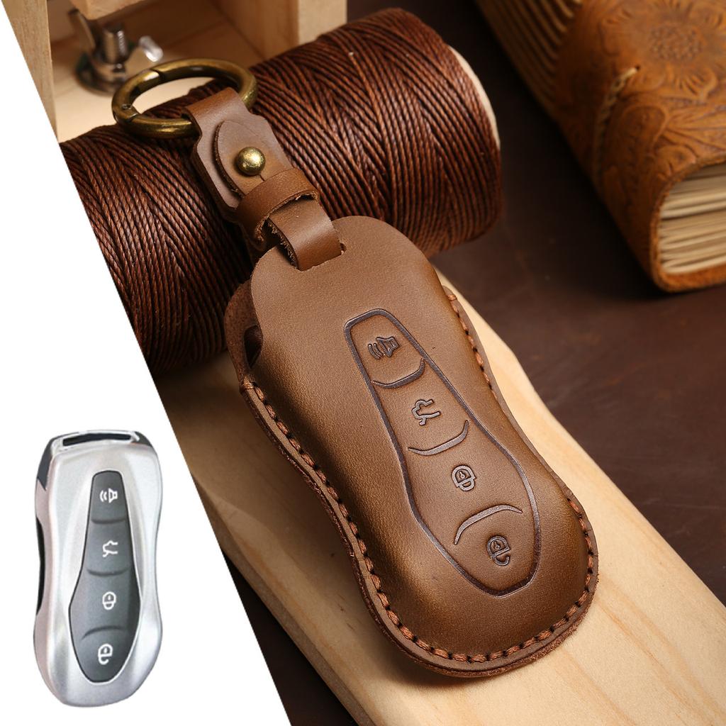 Suitable for Geely Key Case Pure Handmade Top Layer Cowhide Leather Key Protector Car Handmade Leather