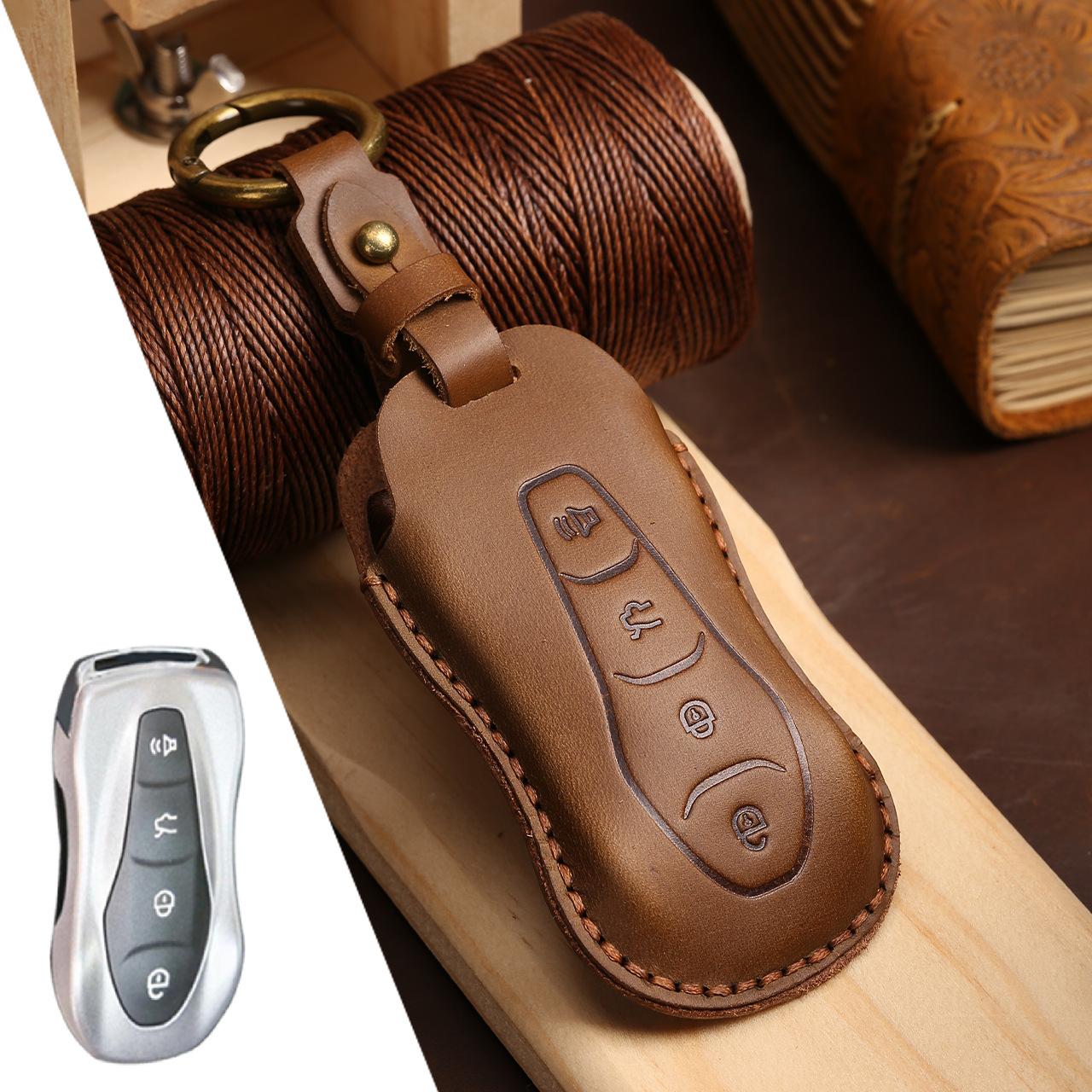 Suitable for Geely Key Case Pure Handmade Top Layer Cowhide Leather Key Protector Car Handmade Leather