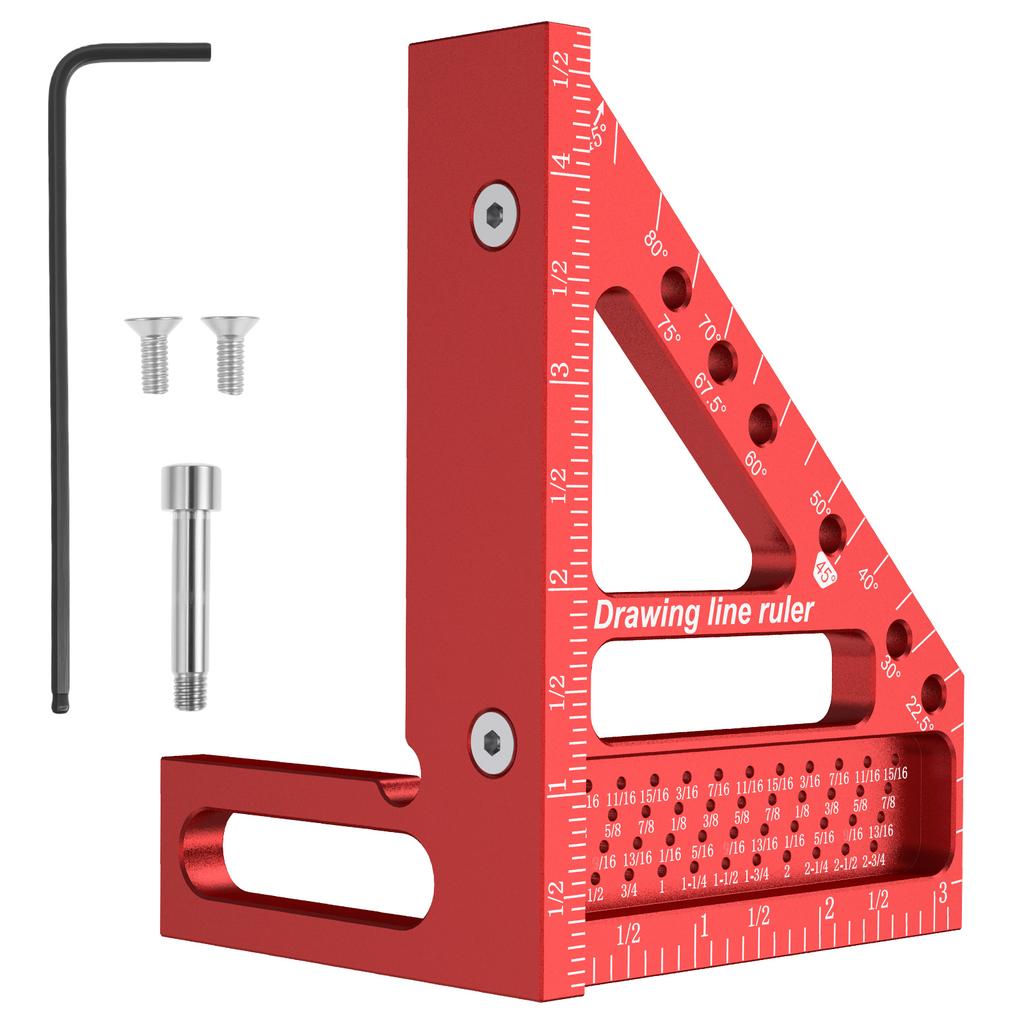 3D Multi Angle Aluminum Red Measuring Ruler 45/90 degree Woodworking Square Protractor Drawing Line Miter Triangle Layout Tool