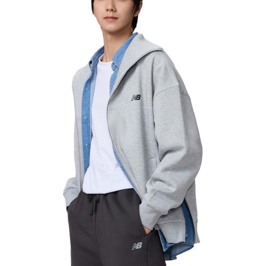 Men's New Balance Jackets Men's Gray Lapel Moderate Multi-Pocket Knitted