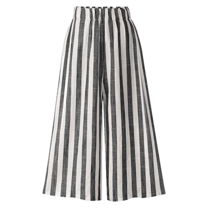 Linear Wide-leg Pants for Women In Summer Plus New Fat Mm Large Size High Waist Nine-waisted Pants Thin Korean Loose Striped Pants