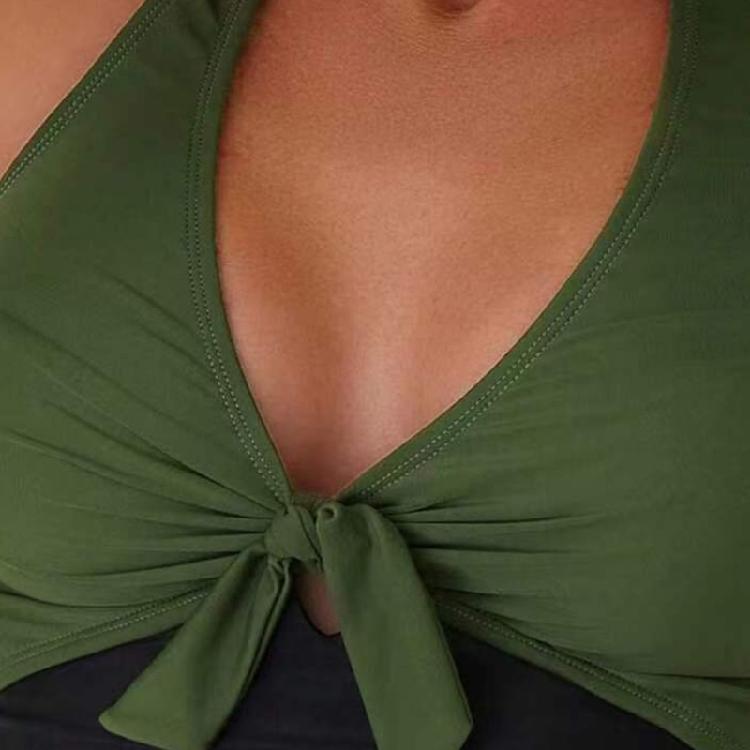 One Pieced Swimsuit for Women Breathable Swimwear Solid Color Contrasting Bathing Suit Beachwear Backless Design