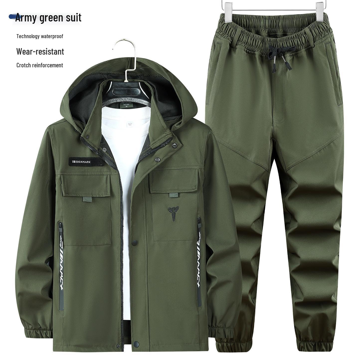 Men s Hooded Camouflage Jacket & Pants Set: Wear-Resistant Workwear for Spring & Autumn, Casual Outdoor Labor Protection Clothing. 165 (recommended 100-110 kg)