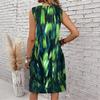 Plus Size V Neck Sleeveless Dress Misty Mountain Bamboo Ink Print For Scenic Area Travel