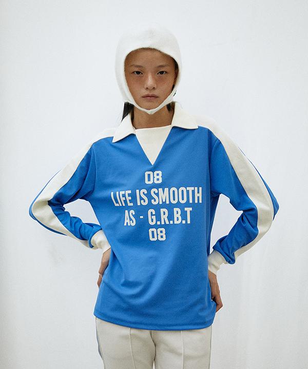 GREENBUTTER Lettering Jersey Collar Tee (Sky Blue)