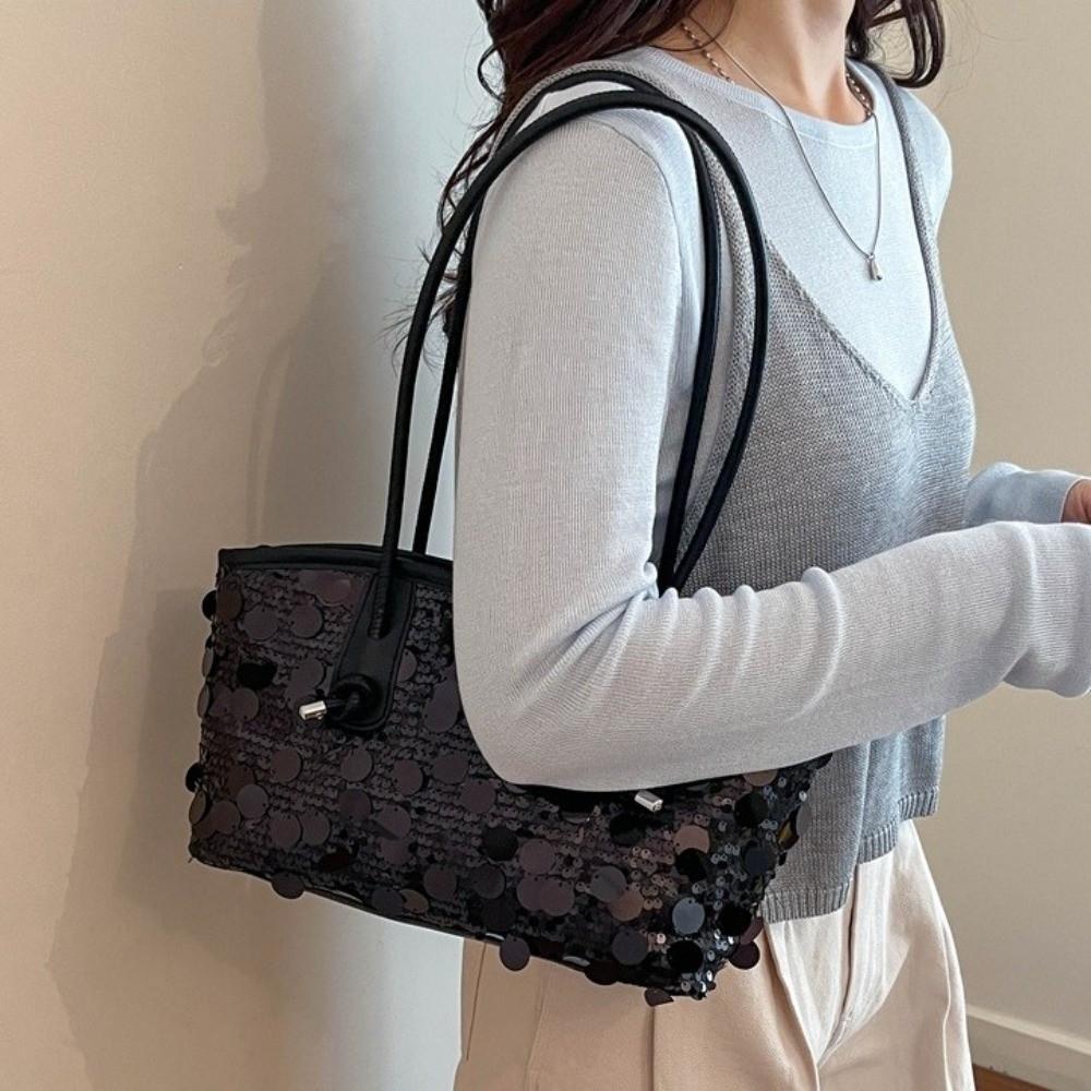 New Shiny Sequins Tote Bag Glitter Large Capacity Shoulder Bag Underarm Bag Women