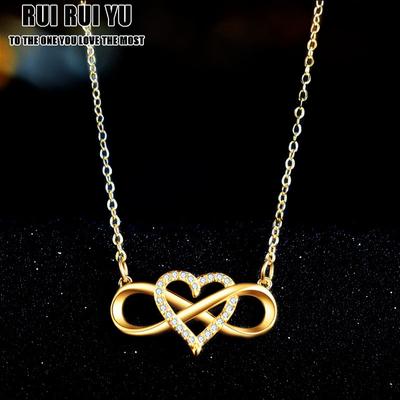 RUI RUI YU Modische Damen-Halskette, Gold, endlose Liebe, Herz-Diamant-Anhänger, Halskette, Schmuck, Geschenke für Frauen und Mädchen
