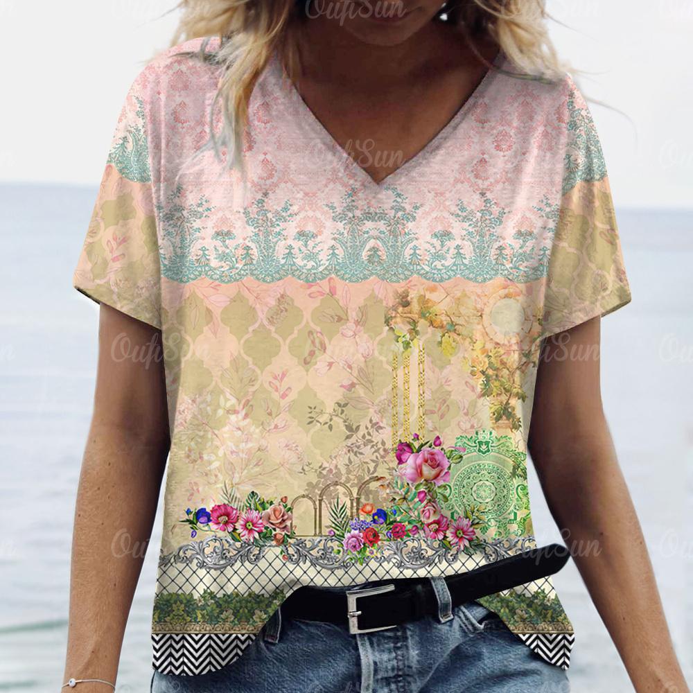 

Женская мода Свободная одежда больших размеров Футболки с коротким рукавом и V-образным вырезом Босния Простота Футболки Уличная одежда Повседневные женские топы 8XL