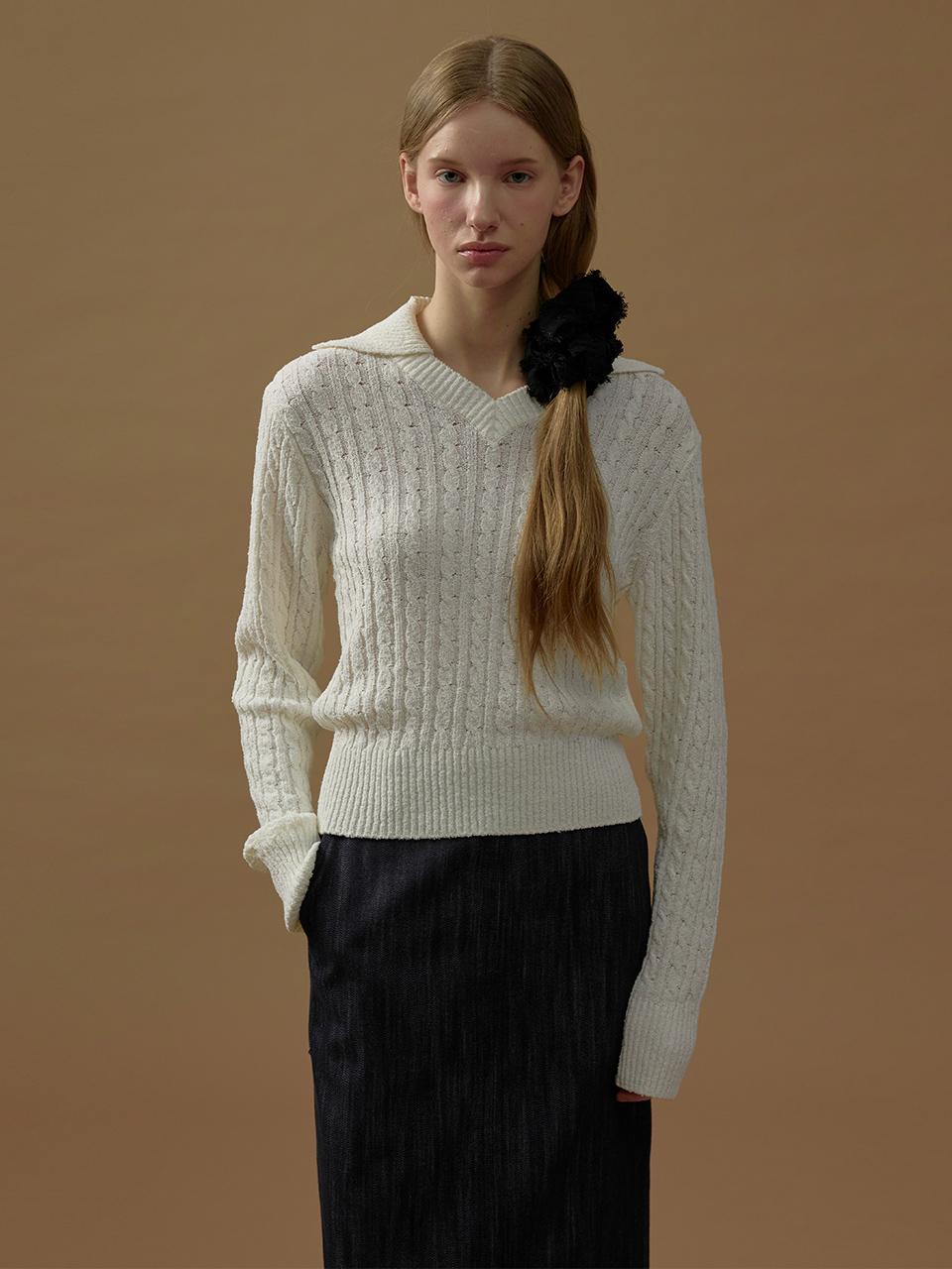 Mout Collar Cable Boucle Knit (Sand Ivory) Sand Ivory/Free