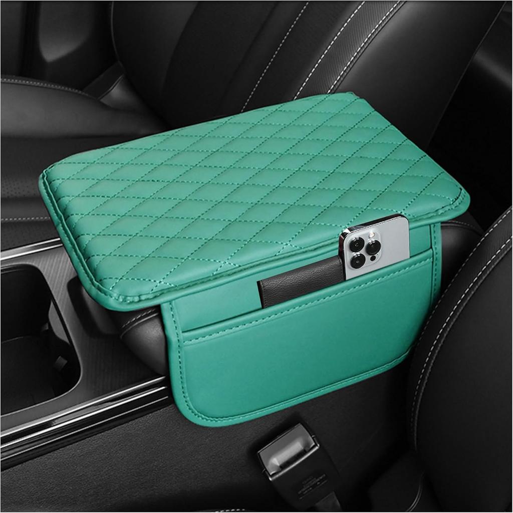 Upgraded Microfiber Leather Car Center Console Armrest Cover Cushion | with 2 Storage Bags Pink Interior Accessory