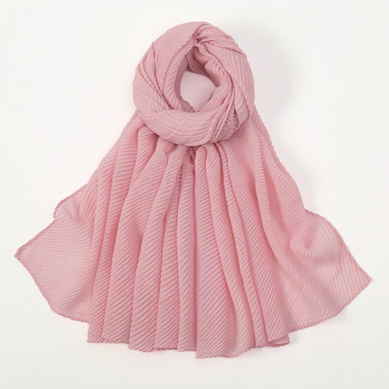 New solid color simple silver silk crumpled long towel elegant women's retro ethnic headscarf fashionable plain versatile yarn