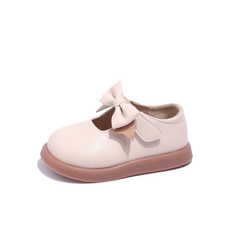 2024 Girls Leather Shoes Black Round-toe Black Uniform School Shoes Bow Non-slip Flats Children Fashion Casual Shoes Kids Shoes