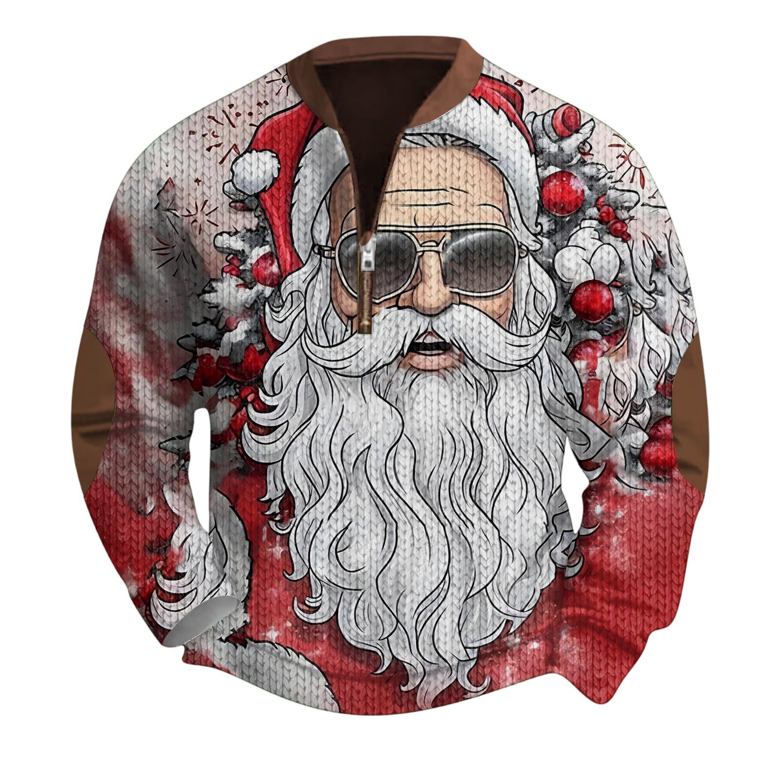 

Чоловічий Різдвяний Светр на Блискавці Вінтажний В язаний Графічний Світшот Різдвяний Пуловер зі Стійкою S