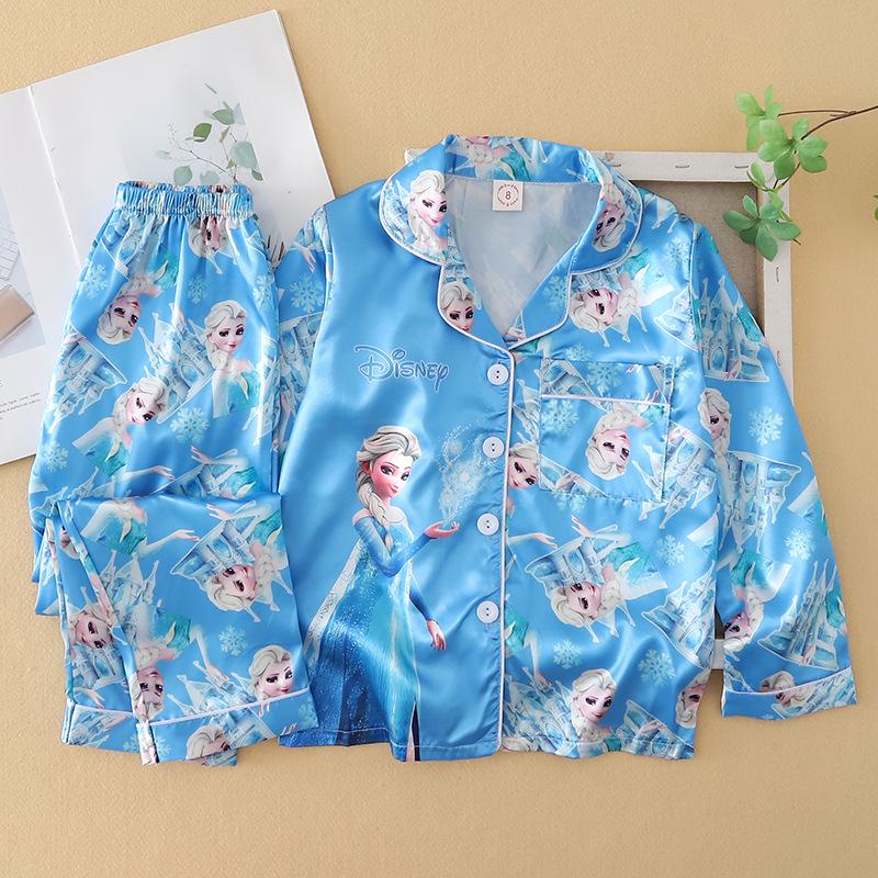 Children's Spring & Autumn Long Sleeve Ice Silk Pajamas - Boys & Girls Cartoon Princess Style