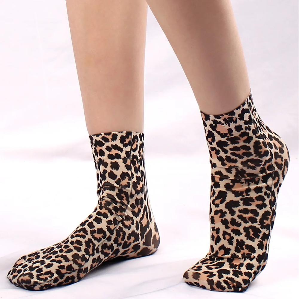 Leopard Large Flower Print Short Socks Summer Single Shoes Short Stockings High Elastic Comfortable Breathable Ultra-thin