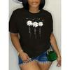 European Sizes Black T-Shirt with Daisy Print for Women