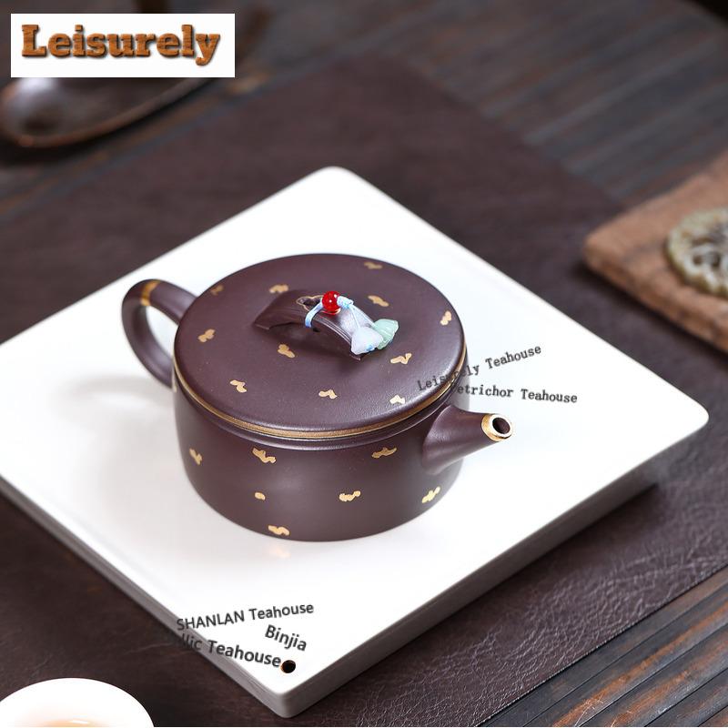 200ml Yixing Purple Clay Teapot Handmade Sprinkle Gold Large Caliber Pot Raw Ore Purple Zhu Mud Kettle With Strainer Zisha Tea