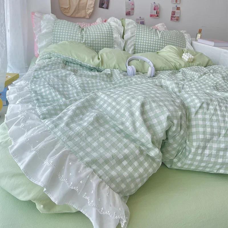 Korean Princess Style Lattice Double Layer Lace Bedding