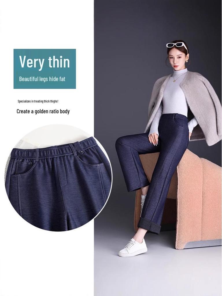 2025 Autumn/Winter High-Waisted Plus Size Straight-Leg Women's Pants - Elastic Waist, Comfortable, Casual, Draping Fashion Trend.