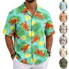 Herren Sommer Hummerfest Basic Hemd mit Cuban Collar Kurzarm Knöpfe Casual Hawaiihemd mit tropischem Blatt- und Fruchtmuster
