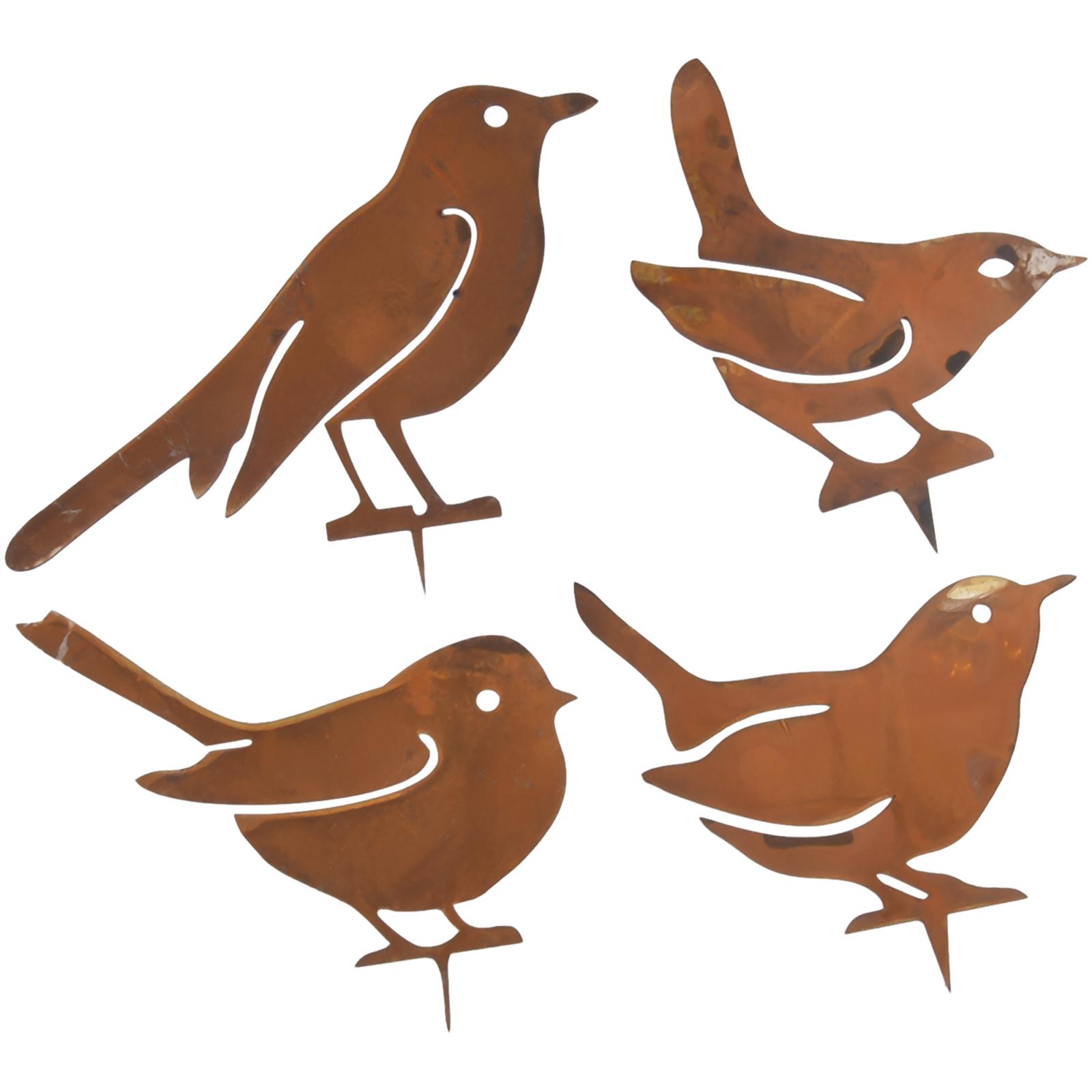 

4pcs Rusty Metal Bird Ornament Iron Crafts Bird Shaped Art Silhouette Sculpture Outdoor Garden Yard Lawn Fence Decoration