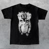 Traurige stehende Katze Meme T-Shirt Lustiges Depressions-Kätzchen Vintage Oberteil für den Alltag Weiche Designer-Kleidung Streetwear