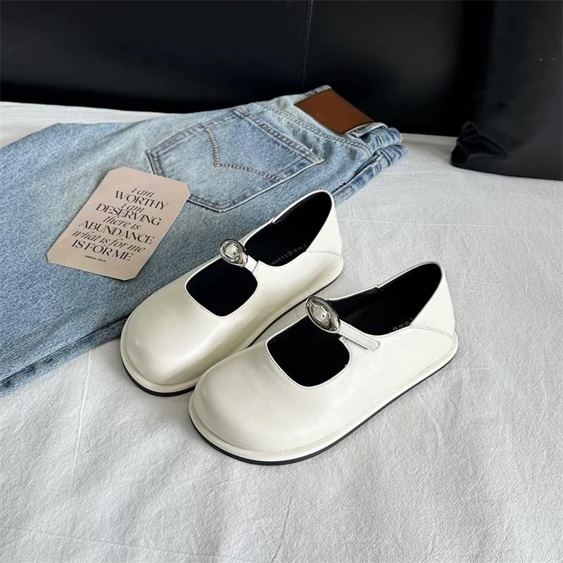 Fashion New Summer Vintage Mary Jane One Buckle Strap Flats 2025 Women's French Fashion Shallow Mouth Round Toe Single Shoes